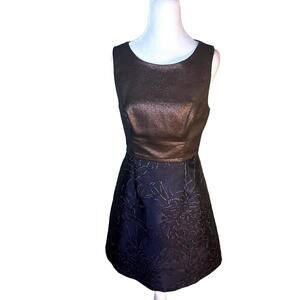 HUTCH Lina dress metallic brown top navy blue Jacquard party holiday retro sz 4